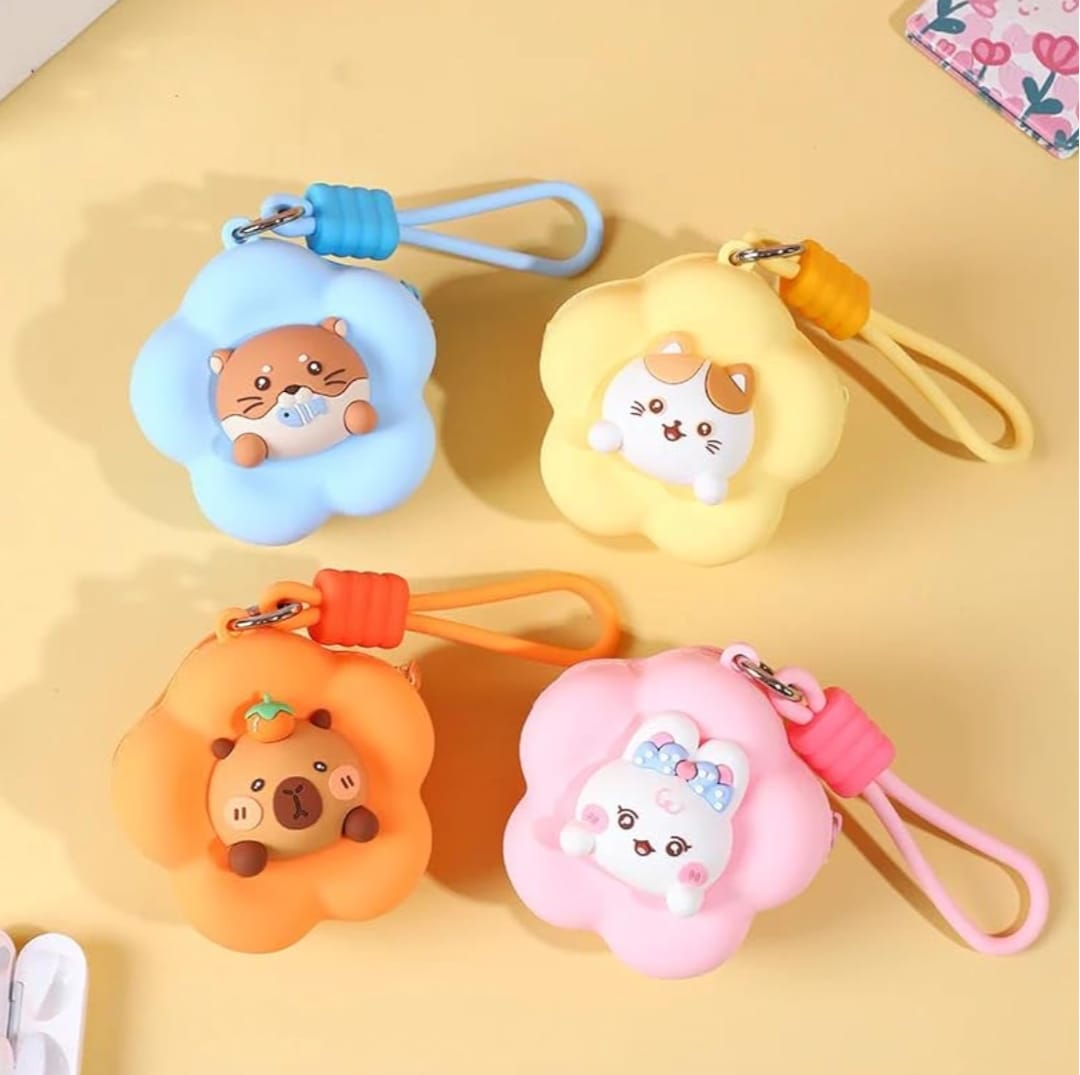 Kawaii Flower Silicone Mini Coin Purse Earphone Case